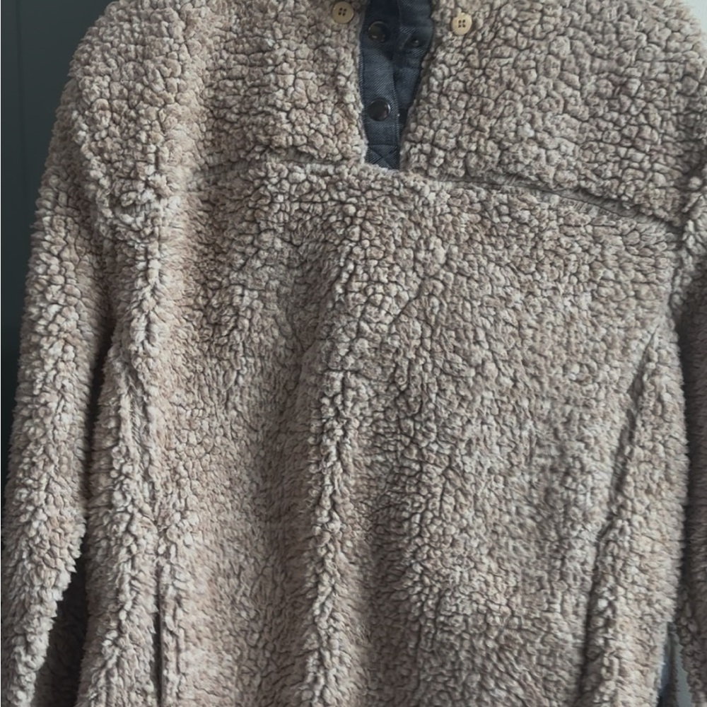 Altard State Cozy Tan Sherpa Pullover with hood.